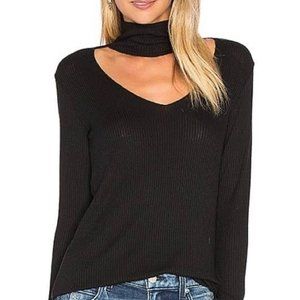 LNA Black Ribbed Turtleneck Cut-Out Top Size L